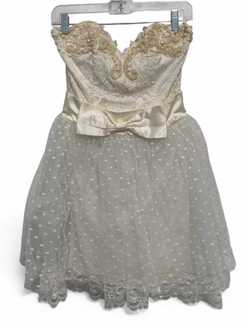 Vintage Gunne Sax Jessica McClintock Ivory White Lace Tulle Strapless Mini Dress